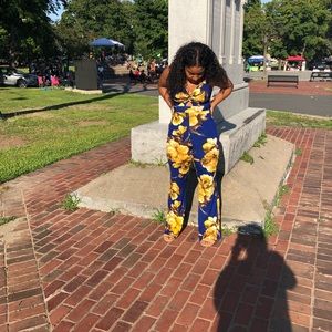 Floral royal blue jumpsuit